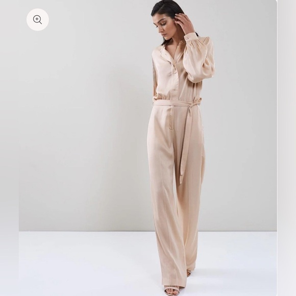 Reiss Regina Satin Jumpsuit Romper Pink Nude Longsleeve Pleated Wide Leg 0 - Picture 4 of 16